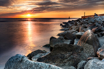 Sunset on the Baltic Sea in Rowy - obrazy, fototapety, plakaty
