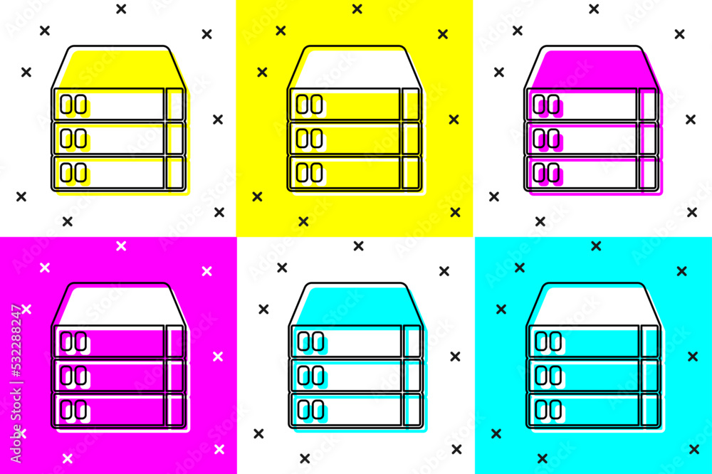 Poster set server, data, web hosting icon isolated on color background. vector