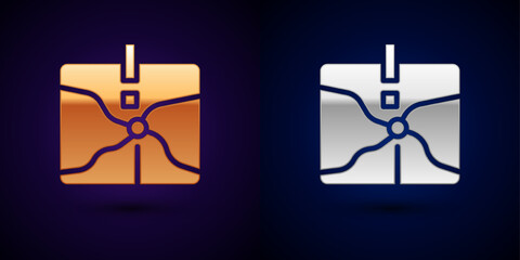 Gold and silver Intersection point icon isolated on black background. Vector