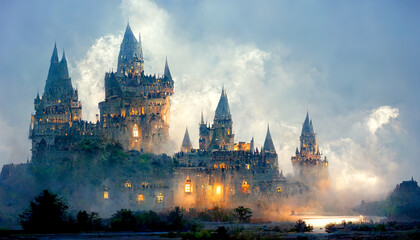 Fototapeta na wymiar Magic unusual fairytale palaces