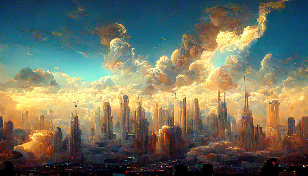 Epic Sky Clouds Over Futuristic City