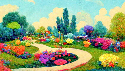 Colorful cartoon forest