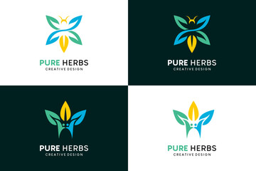 Natural herbal logo design with creative leaf icon illustration concept