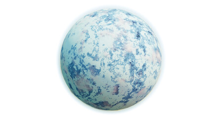 Frozen planet Earth. Planet covered in snow, transparent background, PNG file. Nuclear winter or ice age. 3D Render