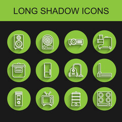 Set line Remote control, Television, Stereo speaker, Double boiler, Gas stove, Refrigerator, Router and wi-fi signal and Vacuum cleaner icon. Vector