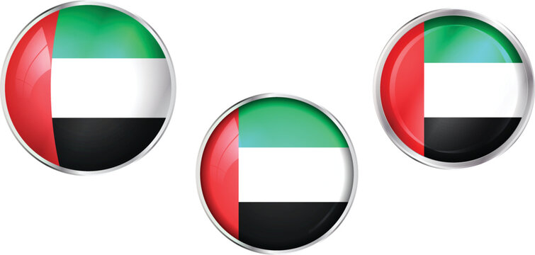 Round national flag pin of UAE.Circular vector flag of United Arab Emirates