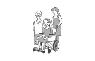 車椅子を押す女性と介護士