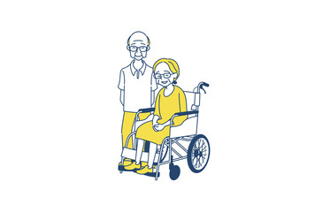 車椅子と老夫婦
