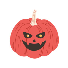 Halloween pumpkin, Jack o'lantern. Happy Halloween, trick or treat. Hand drawn vector illustration