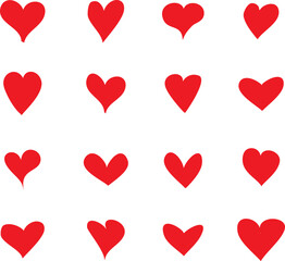 Red heart vector set. Love icons isolated on white background. Collection of flat heart symbol for love symbol, icon shape, greeting card and Valentine's day. Vector illustration, graphic design