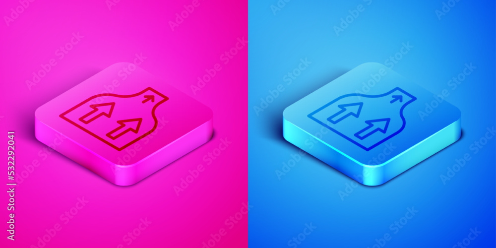 Aufkleber isometric line arrow icon isolated on pink and blue background. direction arrowhead symbol. navigati