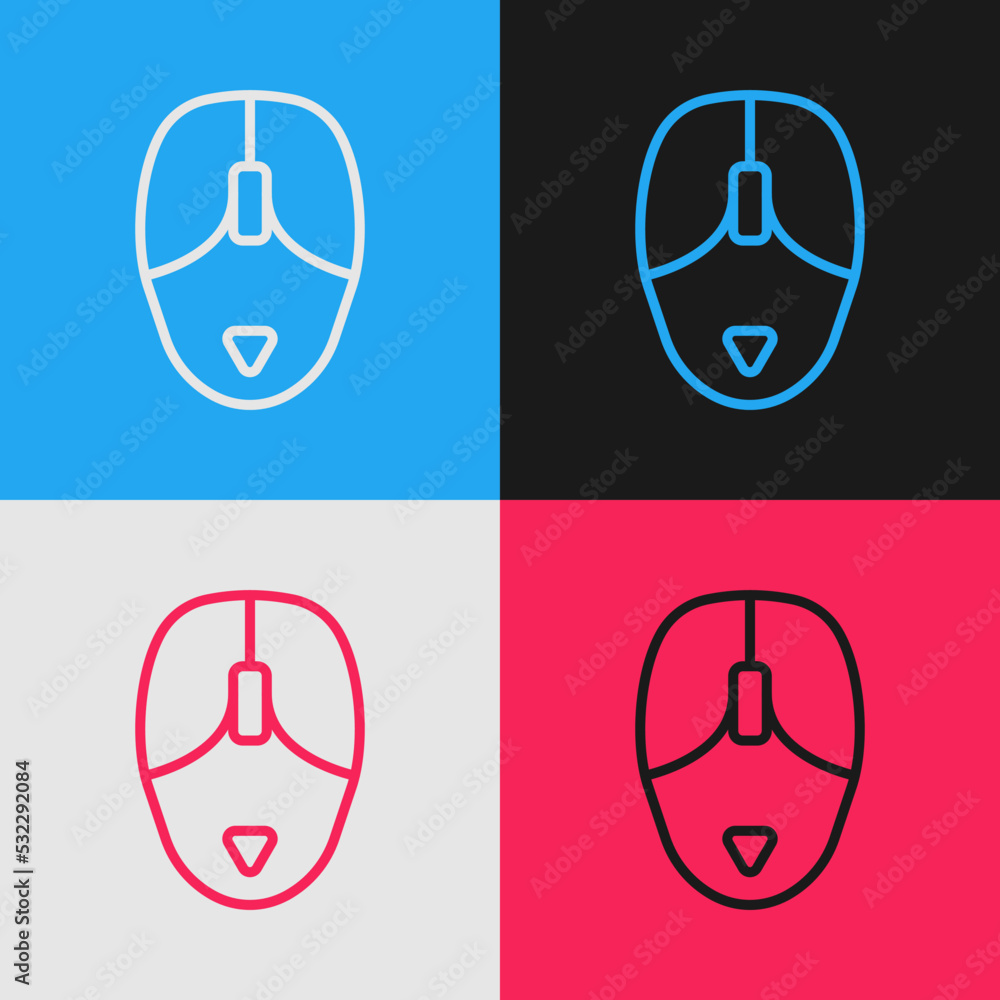 Poster pop art line computer mouse icon isolated on color background. optical with wheel symbol. vector