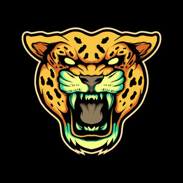 jaguar head vector illustration with angry face showing canines