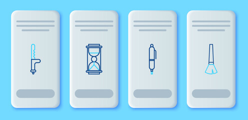 Set line Old hourglass with sand, Pen, Police rubber baton and Paint brush icon. Vector