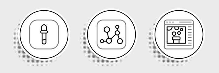 Set line Chemical online, Pipette and formula icon. Vector