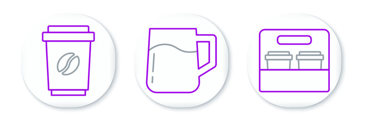 Set line Coffee cup to go, and Wooden beer mug icon. Vector