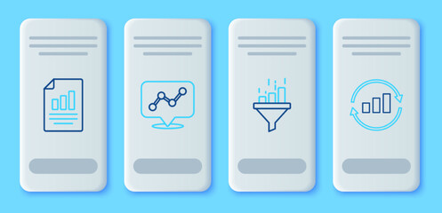 Set line Graph chart infographic, Sales funnel with, Document and icon. Vector