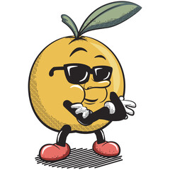 cartoon vintage vector illustration of cool styled orange fruit character with sunglasses