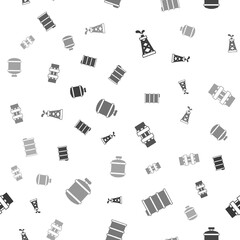 Fototapeta premium Set Oil rig, Barrel oil, Metallic pipes and valve and Propane gas tank on seamless pattern. Vector