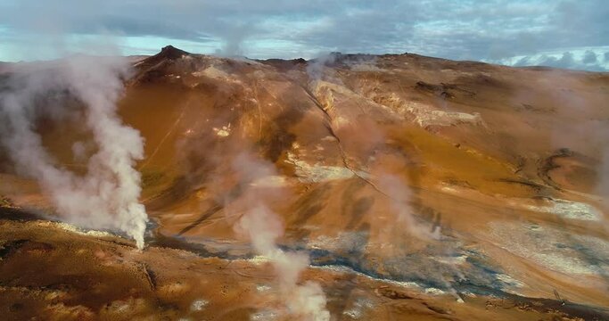 geothermal holes spreading sulfuric smoke in the air