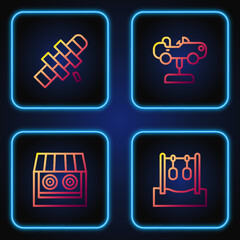 Set line Gymnastic rings, Shooting gallery, Hopscotch and Swing car. Gradient color icons. Vector