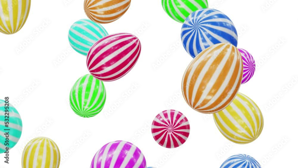 Aufkleber realistic looping 3d animation of the beautiful colorful striped candy easter eggs falling from the 