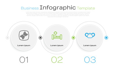 Set line DNA symbol, Hospital bed and Medical protective mask. Business infographic template. Vector