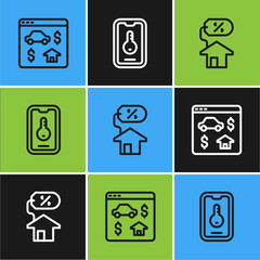 Set line Online real estate, House with percant and icon. Vector