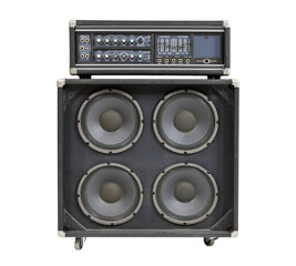 Retro vintage bass amplifier and speaker box isolated. - obrazy, fototapety, plakaty