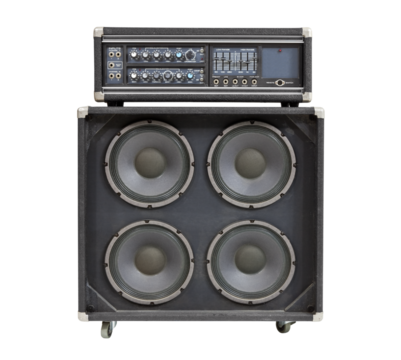 Retro vintage bass amplifier and speaker box isolated.