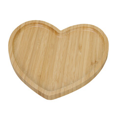 heart shaped wooden bamboo board for serving snacks and food isolated no background