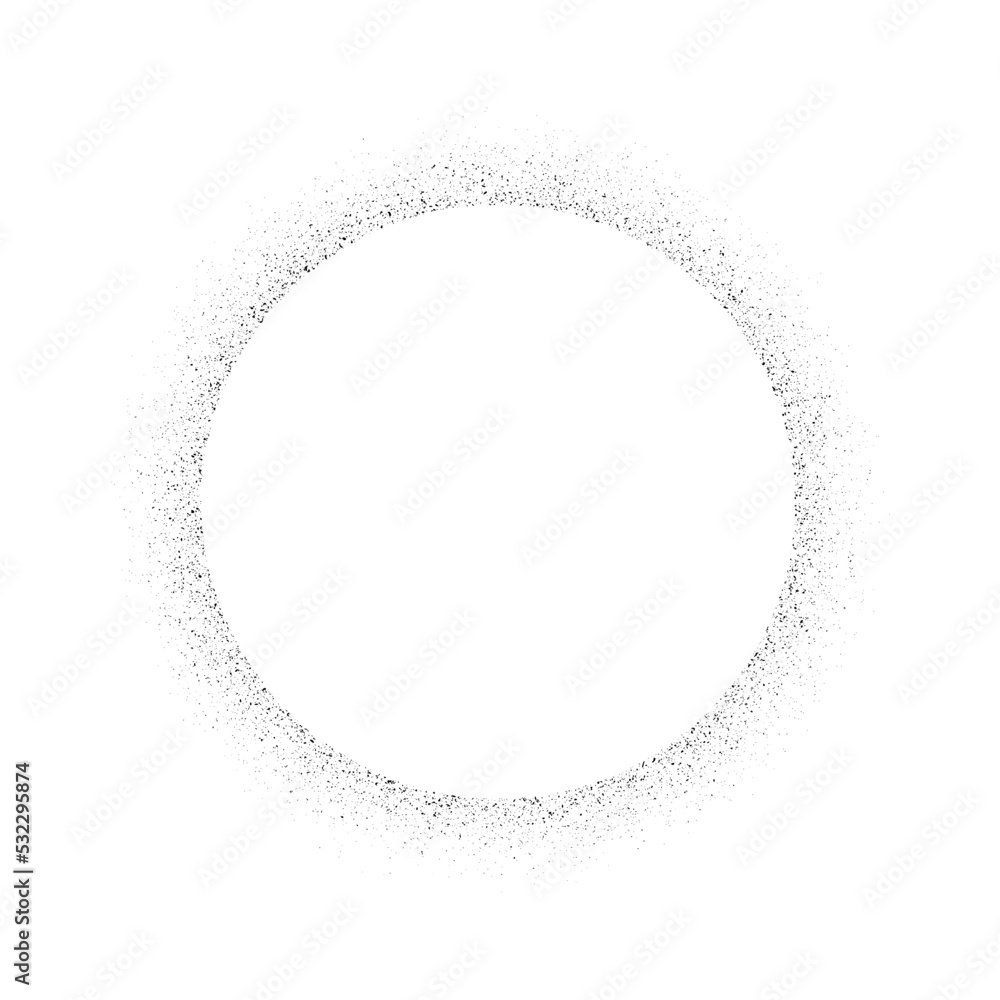 Poster Ring grain texture. Circle faded noise gradient. Round grunge shape. Speckles and particles textured background. Dotted print wallpaper. Backdrop