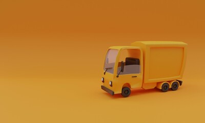 3d illustration, transport truck, yellow background, copy space, 3d rendering.