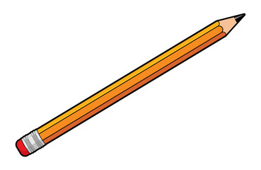 Yellow Pencil vector illustration, cartoon style pencil with eraser 
