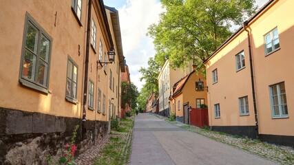 Fototapeta na wymiar maisons traditionnelles suédoises de couleur rouge et ferme traditionnelle