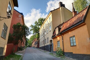 Fototapeta na wymiar maisons traditionnelles suédoises de couleur rouge et ferme traditionnelle