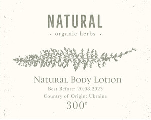 Elegant Label for Natural organic herbal products. Vintage packaging design collection for Cosmetics, Pharmacy, healthy food. Dried leaves, real herbarium © lumitar