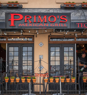 Restaurant View And Sidewalk. Building Exterior Of Primo's Mexican Grill Modern Kitchen A Fast Casual Restaurant