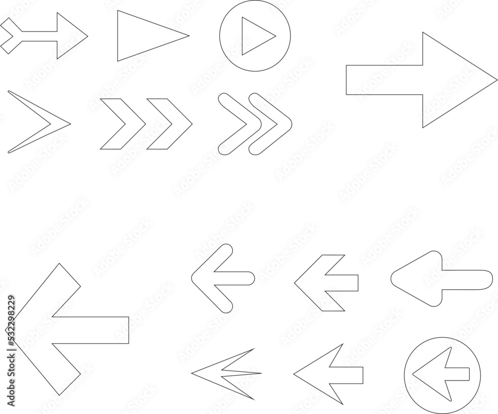 Poster arrow icon set isolated on white background. trendy collection of different arrow icons in flat styl