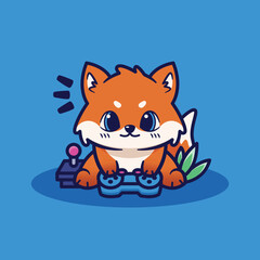 cute fox holding joystick playing games flat illustration © Astatine