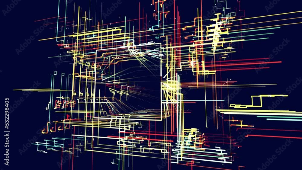 Poster lines form grid. vj loop hologram abstract background sci fi theme, information blocks, ai construct