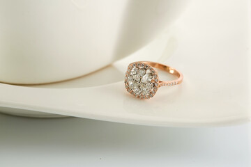 Diamond jewelry. Diamond ring on background