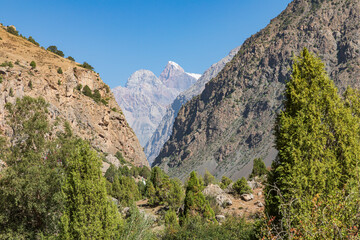 Sarytag, Sughd Province, Tajikistan. Canyon and high mountains in Tajikistan.