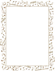 Rectangle watercolor frame with music notes. Hand-painted vertical (or horizontal) frame with notes for instagram, postcard, business card, invitation. Hand drawn watercolor ornament.