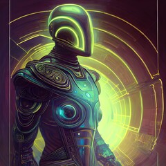 3d illustration of Astral Robot, glowing lights, Abstract background, high quality