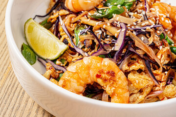 Pad thai (stir-fried rice noodles with shrimps) - thai food