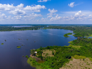 Aerial view of Igapó, the Amazon rainforest in Brazil, an incredible green landscape with lots of water and untouched nature