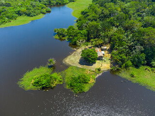Fototapeta na wymiar Aerial view of Igapó, the Amazon rainforest in Brazil, an incredible green landscape with lots of water and untouched nature
