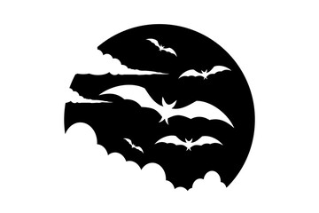 Happy Halloween. Bats fly in the sky. A flock of bats flying on a white background. October festival