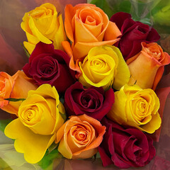 Red, Orange and Yellow Rose Bouquet